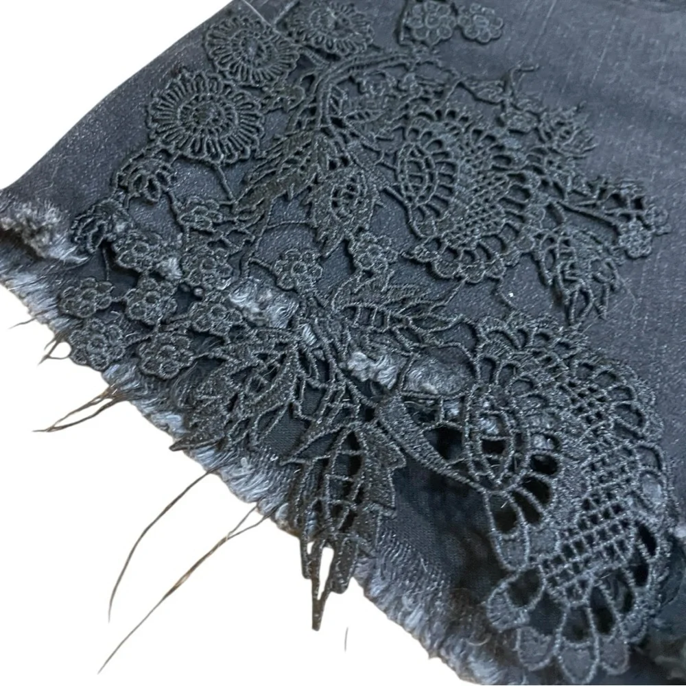 American Eagle Black Denim Floral Lace Shorts - Picture 4 of 7
